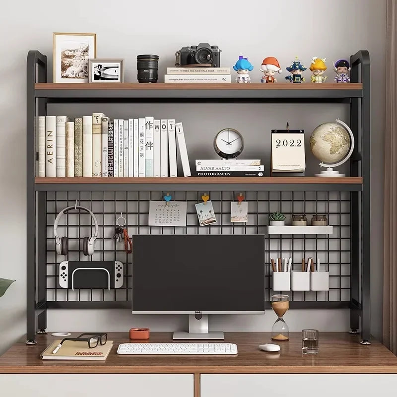Hole Board Bookshelf, Desk, Computer Desk, Integrated Office, Storage Shelf, Home Simple, Office Simple, Double-Layered