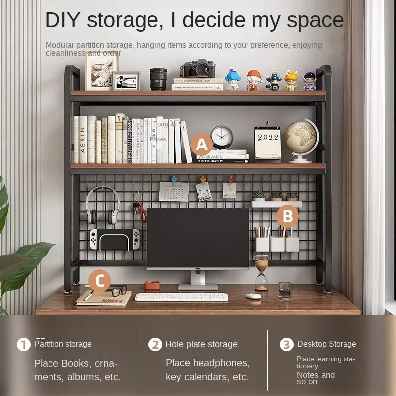 Hole Board Bookshelf, Desk, Computer Desk, Integrated Office, Storage Shelf, Home Simple, Office Simple, Double-Layered