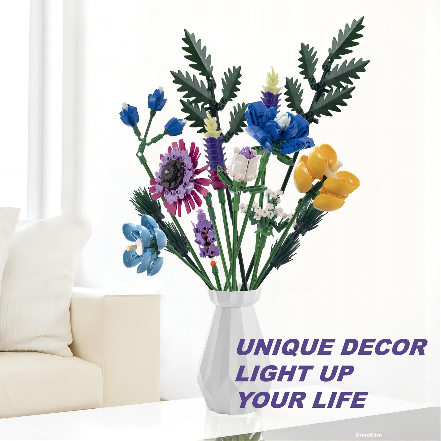 Flower Bouquet Building Sets, Artificial Plant Building Set with Flowers, DIY Unique Decoration Home, Lego Compatible, 528 Pieces Botanical Collection for Adult Her/Mom/Women/Girl