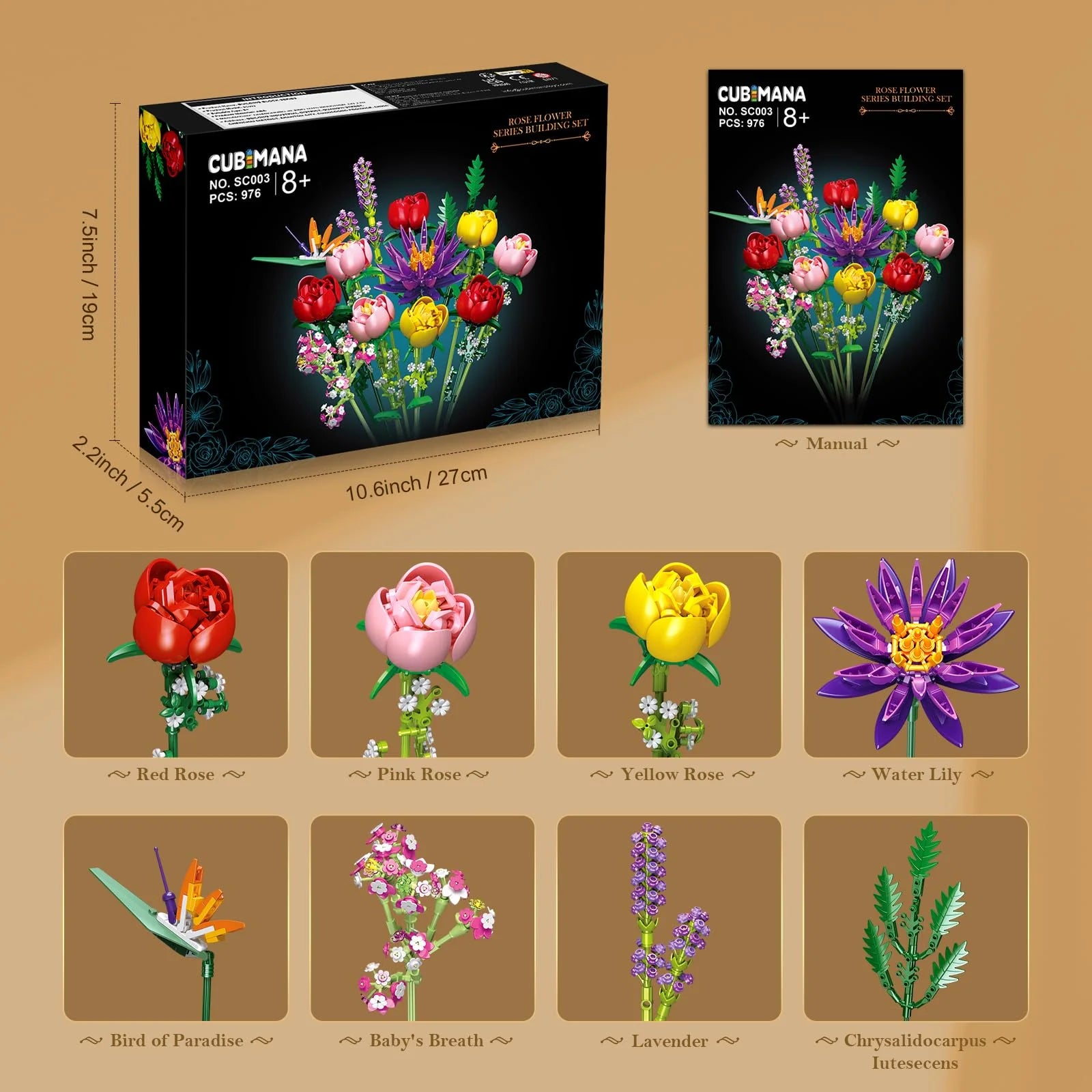 Rose Flower Building Block Sets, Flower STEM Building Toy Valentine'S Day Mother'S Day Gifts for Kids and Adults