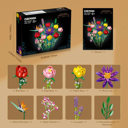 Rose Flower Building Block Sets, Flower STEM Building Toy Valentine'S Day Mother'S Day Gifts for Kids and Adults