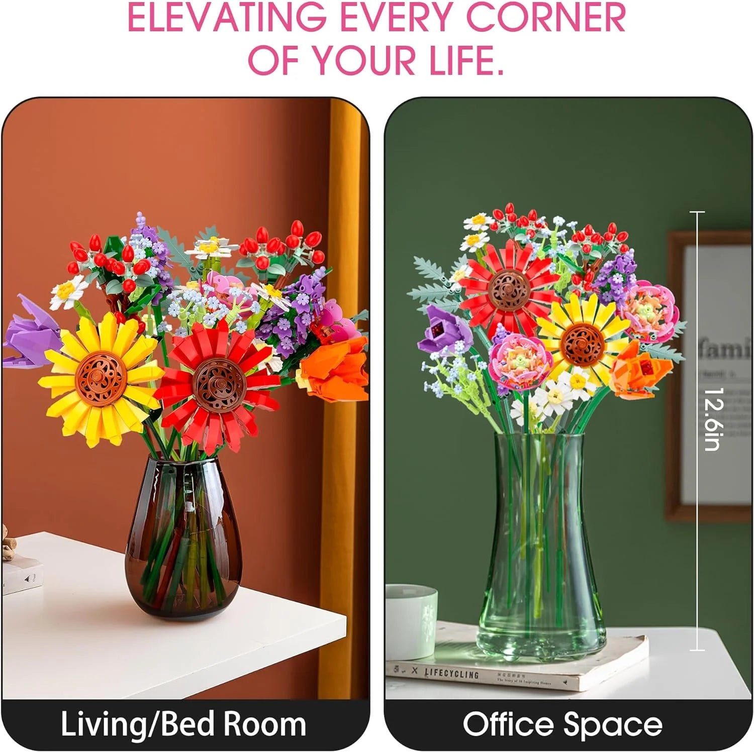 Wildflower Flowers Bouquet Building Set, Sunflower Flower Botanical Collection Building Toys for Adults and Kids, Home Decor Gift for Mother'S Day, Valentine Day, Birthday, Christmas Day - 976PCS