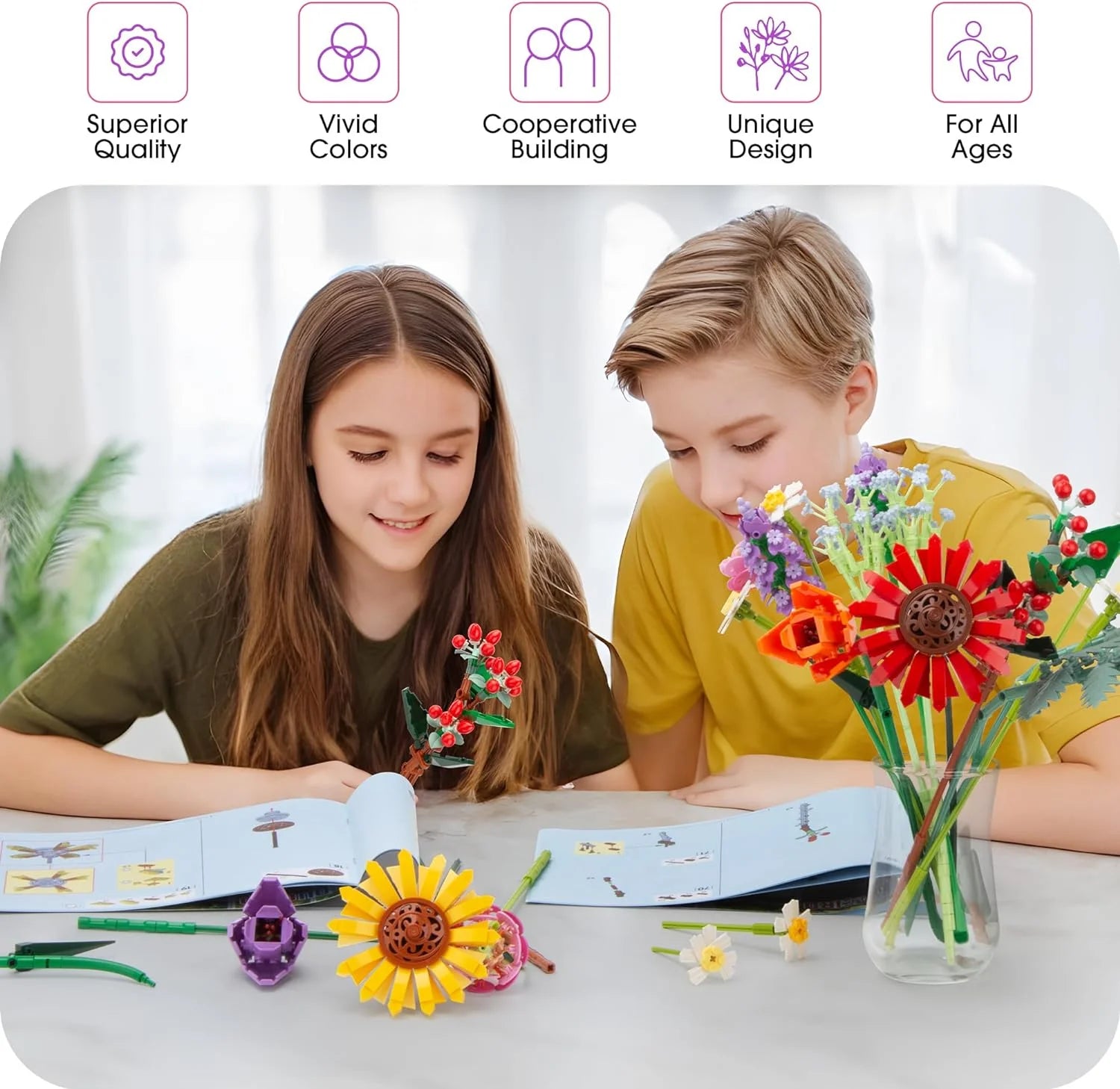 Wildflower Flowers Bouquet Building Set, Sunflower Flower Botanical Collection Building Toys for Adults and Kids, Home Decor Gift for Mother'S Day, Valentine Day, Birthday, Christmas Day - 976PCS