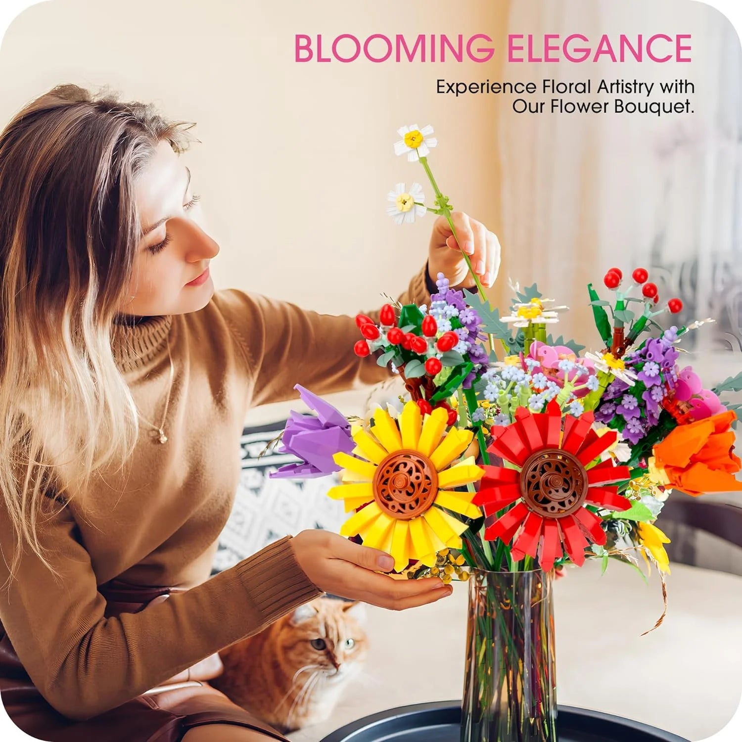 Wildflower Flowers Bouquet Building Set, Sunflower Flower Botanical Collection Building Toys for Adults and Kids, Home Decor Gift for Mother'S Day, Valentine Day, Birthday, Christmas Day - 976PCS