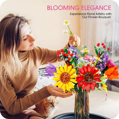 Wildflower Flowers Bouquet Building Set, Sunflower Flower Botanical Collection Building Toys for Adults and Kids, Home Decor Gift for Mother'S Day, Valentine Day, Birthday, Christmas Day - 976PCS