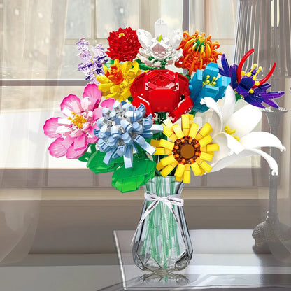 1064 Pcs Flower Bouquet Building Set, 12 Artificial Flowers Botanical Collection Toys for Valentines’ Day Christmas (No Vase)