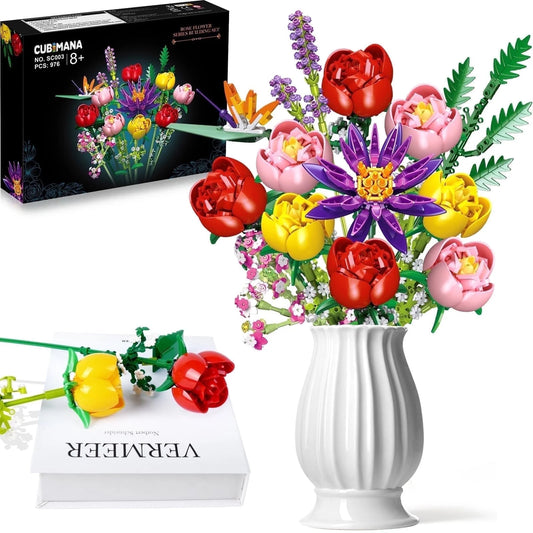 Rose Flower Building Block Sets, Flower STEM Building Toy Valentine'S Day Mother'S Day Gifts for Kids and Adults