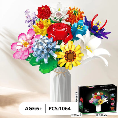 1064 Pcs Flower Bouquet Building Set, 12 Artificial Flowers Botanical Collection Toys for Valentines’ Day Christmas (No Vase)
