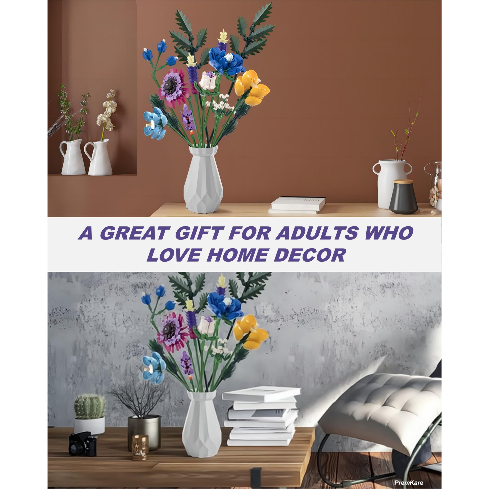 Flower Bouquet Building Sets, Artificial Plant Building Set with Flowers, DIY Unique Decoration Home, Lego Compatible, 528 Pieces Botanical Collection for Adult Her/Mom/Women/Girl