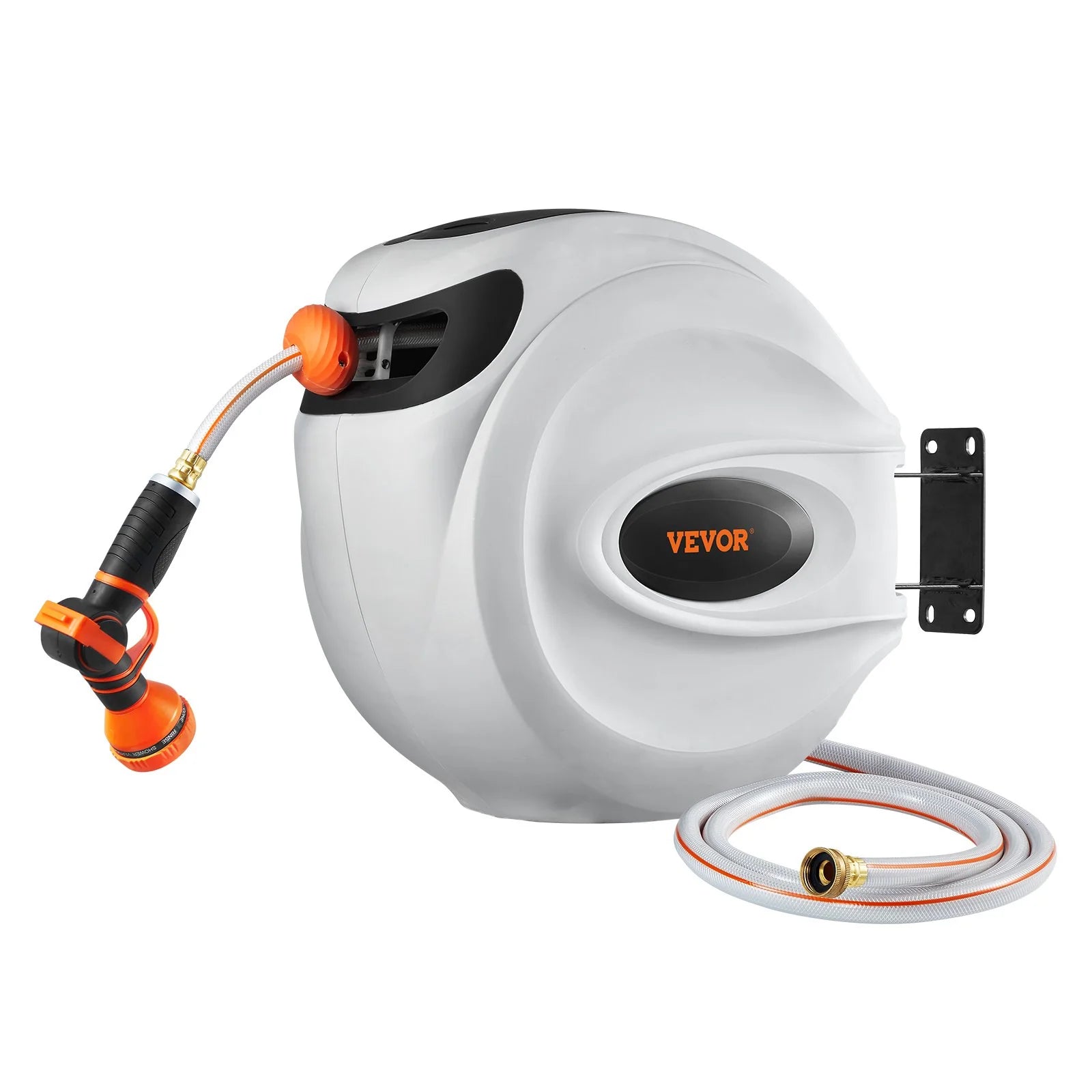 VEVOR Retractable Hose Reel Water Hose Reel 100'X1/2 180¡Ã Swivel Wall-Mounted,Garden Water Hose Reel with 9-Pattern Nozzle,Automatic Rewind, Lock at Any Length, with Slow Return System