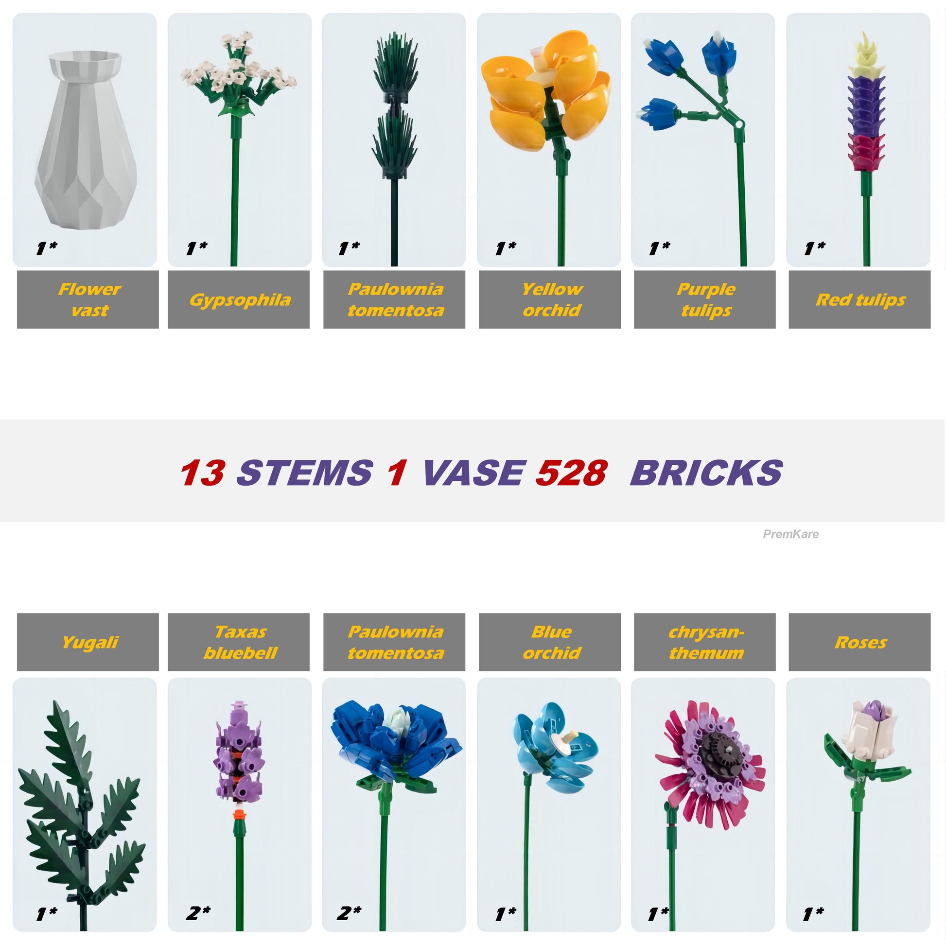 Flower Bouquet Building Sets, Artificial Plant Building Set with Flowers, DIY Unique Decoration Home, Lego Compatible, 528 Pieces Botanical Collection for Adult Her/Mom/Women/Girl