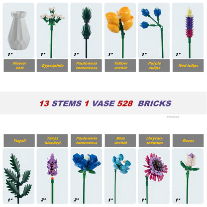 Flower Bouquet Building Sets, Artificial Plant Building Set with Flowers, DIY Unique Decoration Home, Lego Compatible, 528 Pieces Botanical Collection for Adult Her/Mom/Women/Girl