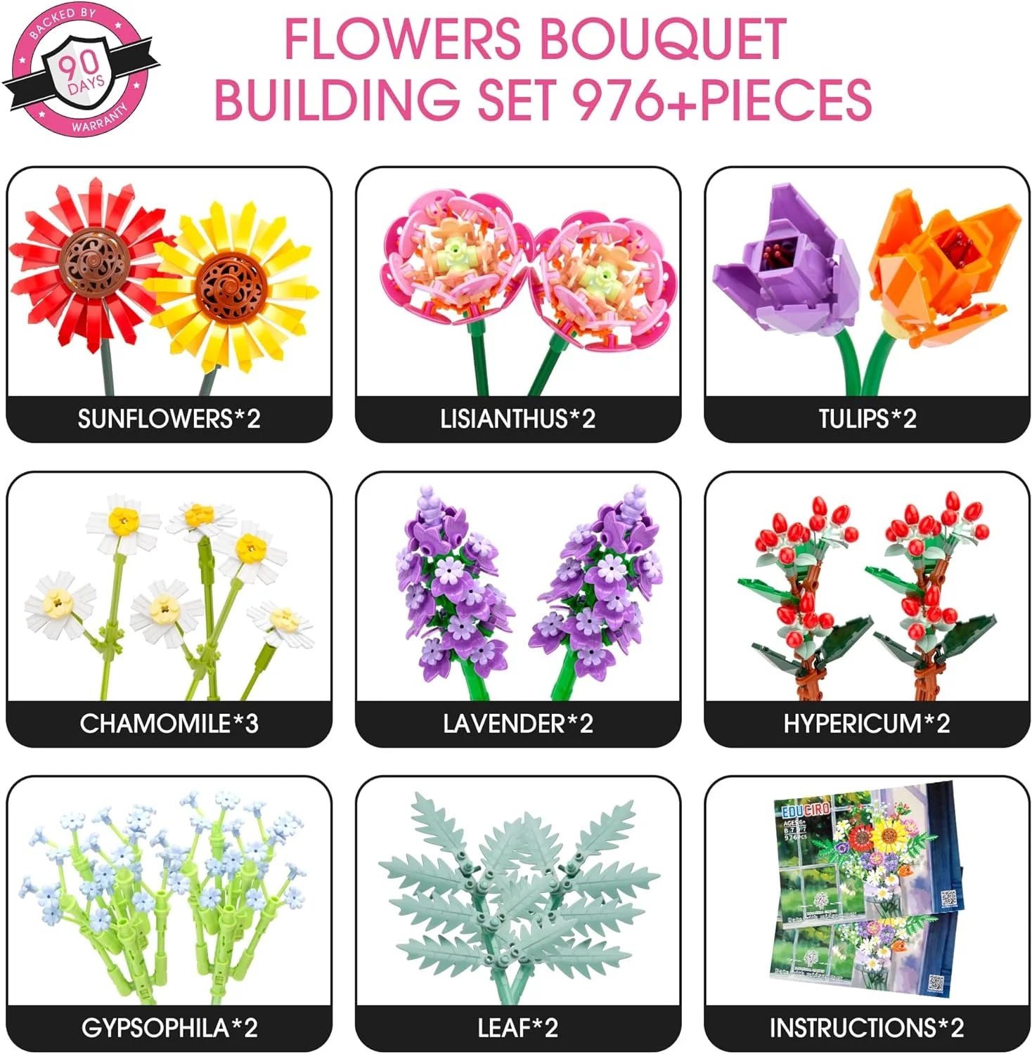 Wildflower Flowers Bouquet Building Set, Sunflower Flower Botanical Collection Building Toys for Adults and Kids, Home Decor Gift for Mother'S Day, Valentine Day, Birthday, Christmas Day - 976PCS