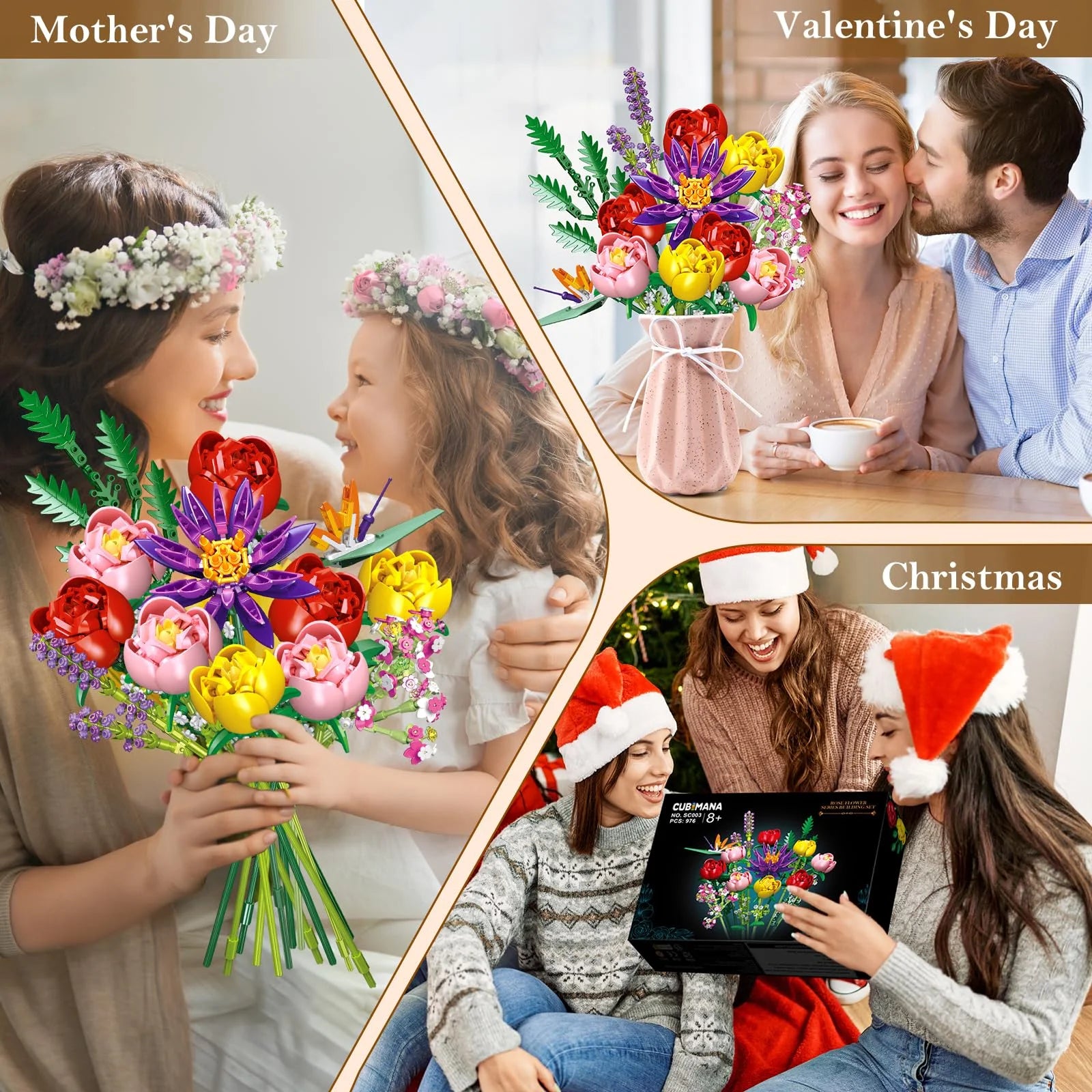 Rose Flower Building Block Sets, Flower STEM Building Toy Valentine'S Day Mother'S Day Gifts for Kids and Adults