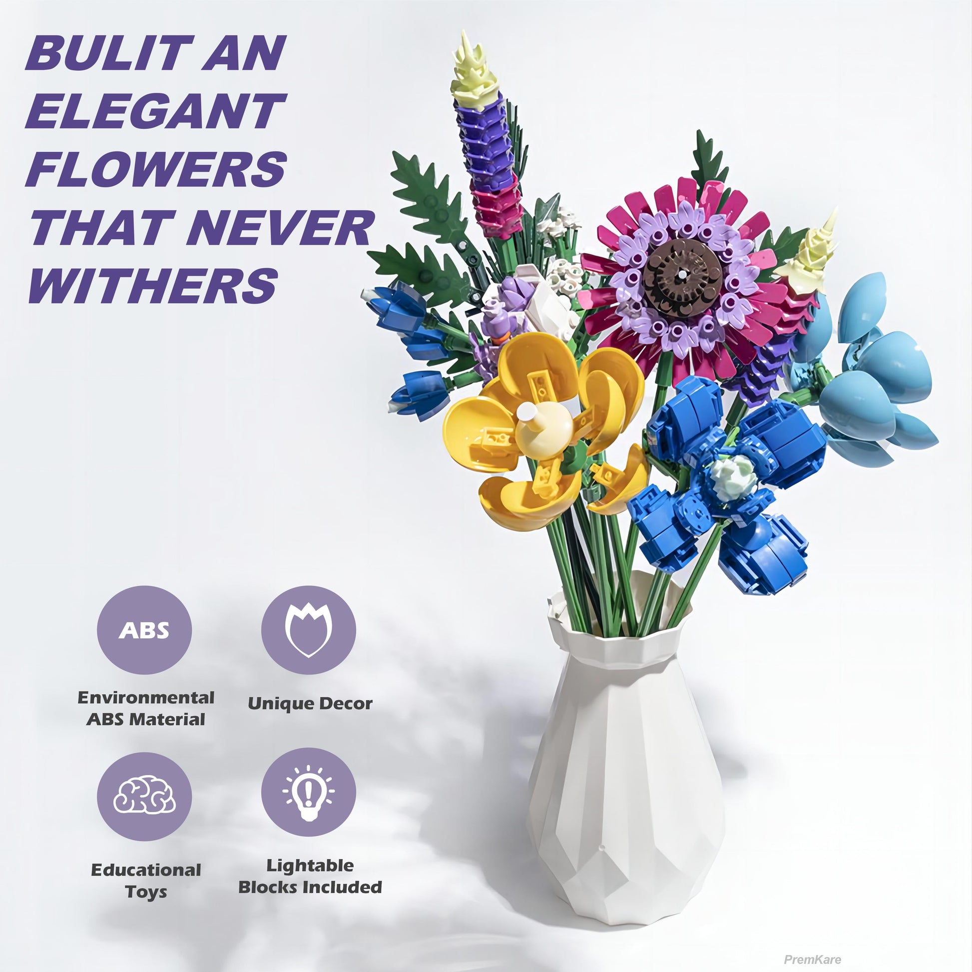 Flower Bouquet Building Sets, Artificial Plant Building Set with Flowers, DIY Unique Decoration Home, Lego Compatible, 528 Pieces Botanical Collection for Adult Her/Mom/Women/Girl